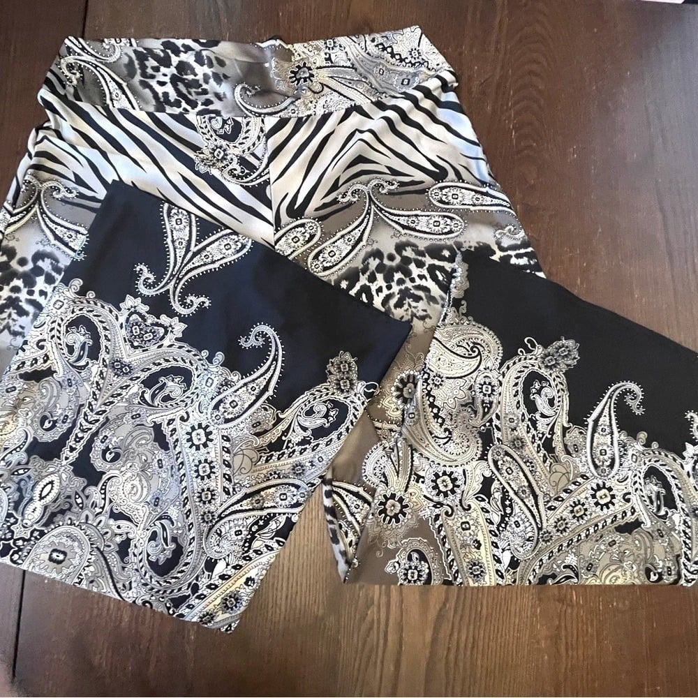 Sunny Leigh Women's Leopard, Paisley & Floral Print Size 1X Wide Leg Stretchy